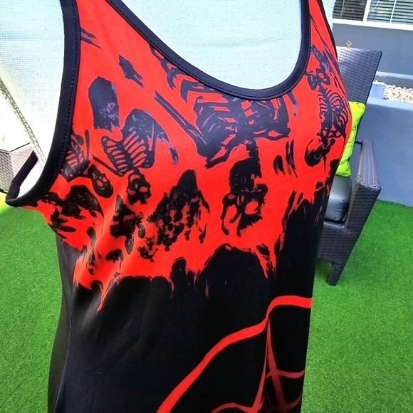 Witchy Gothic ✦ Skull & Pentacle Print A-Line Dress ✦ O-Ring Straps ✦ Red/Black - Picture 7 of 17